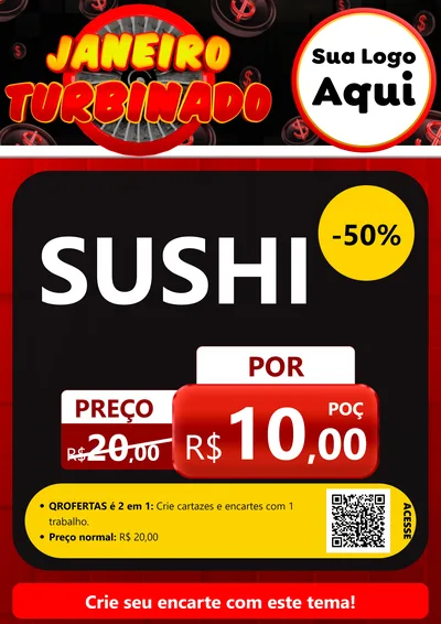 Modelo de Cartaz para Cartaz A4 Vertical com o tema Janeiro Turbinado para Comida japonesa