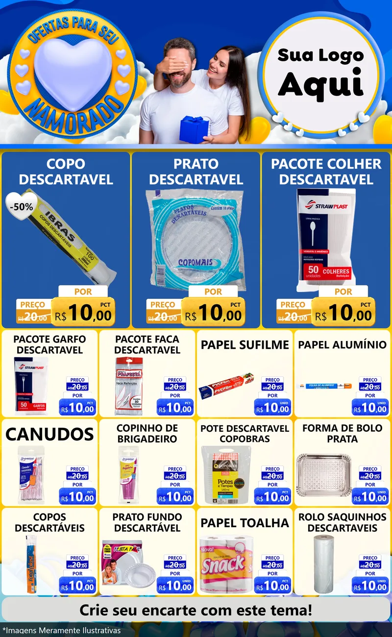 Modelo de Encarte para Encarte Grande com o tema Ofertas Para Seu Namorado para Embalagens
