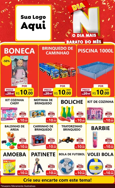 Modelo de Encarte para Encarte Grande com o tema Dia N o Dia Mais Barato do Mês para Brinquedos