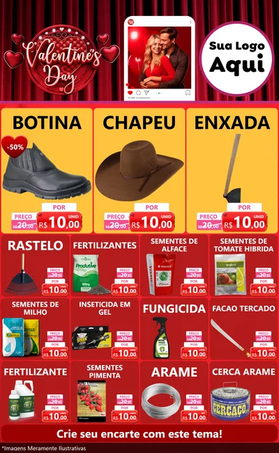 Modelo de Encarte para Encarte Grande com o tema Valentine's Day para Agropecuária
