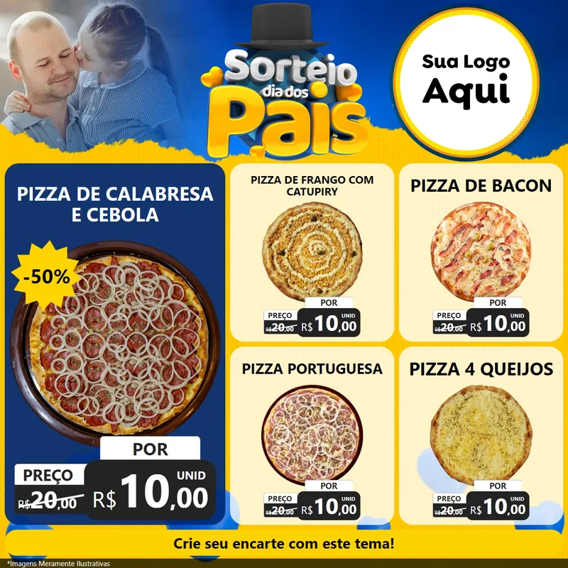 Modelo de Rede Social para Feed Facebook com o tema Sorteio Dia Dos Pais para Pizzaria