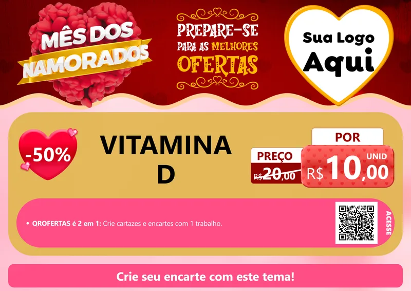 Modelo de Cartaz para Cartaz A4 Horizontal com o tema Mês dos Namorados para Farmácia