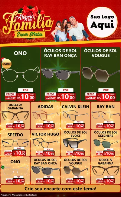 Modelo de Encarte para Encarte Grande com o tema Alegria em Família Super Ofertas - Natal para Óticas