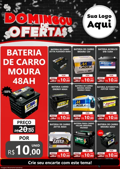Modelo de Encarte para Encarte A4 Vertical com o tema Domingou de Ofertas para Baterias Elétricas