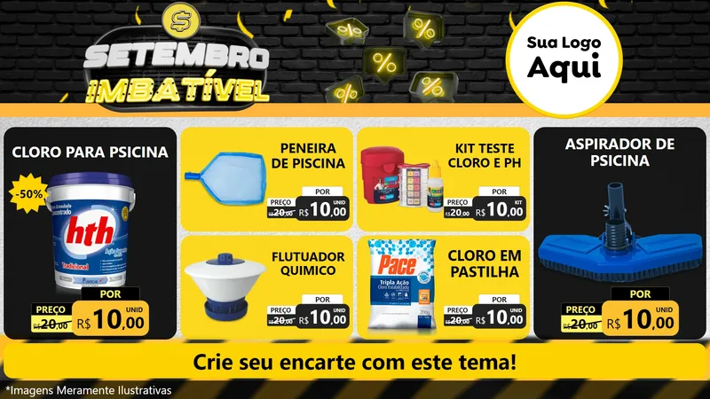 Modelo de TV para TV Horizontal com o tema Setembro Imbatível para Produtos para Piscina