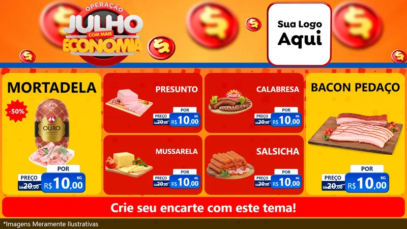 Modelo de TV para TV Horizontal com o tema Operação Julho Com Mais Economia para Frios e Laticínios