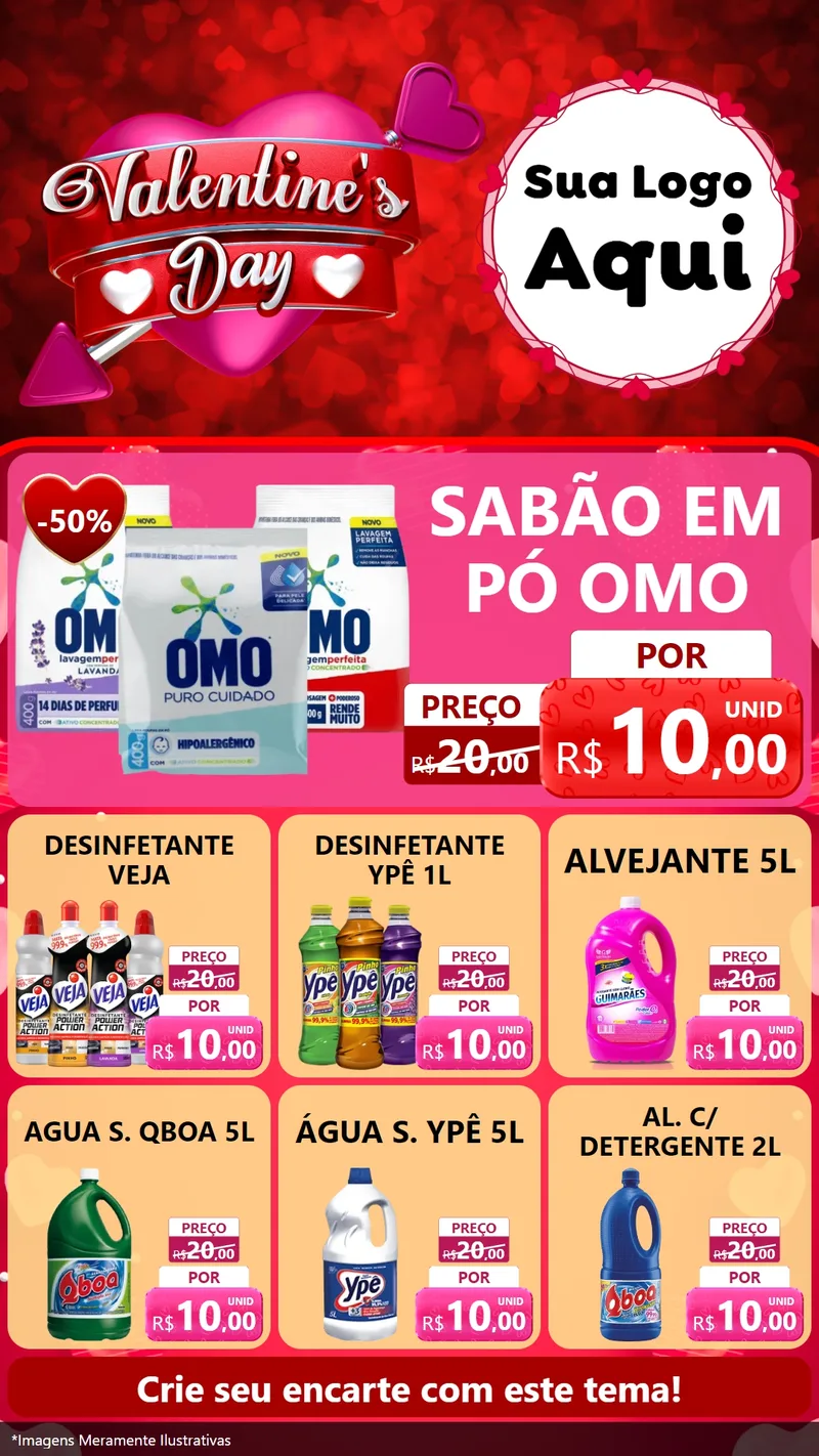 Modelo de Rede Social para Stories com o tema Valentine's Day para Produtos de Limpeza