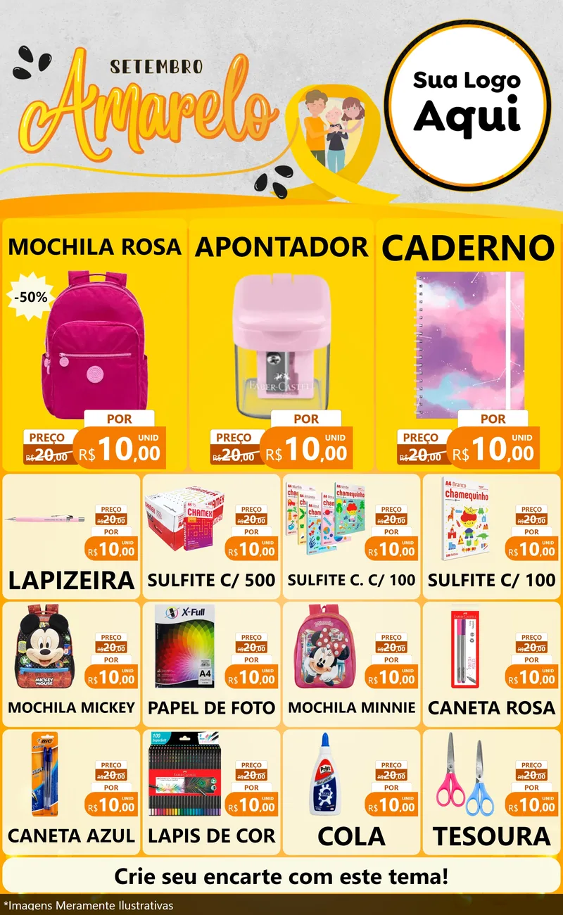 Modelo de Encarte para Encarte Grande com o tema Setembro Amarelo para Papelaria