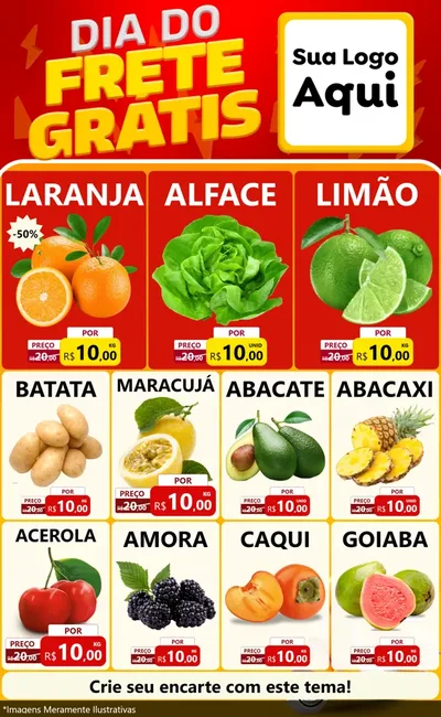 Modelo de Encarte para Encarte Grande com o tema Dia do Frete Grátis para Hortifrúti