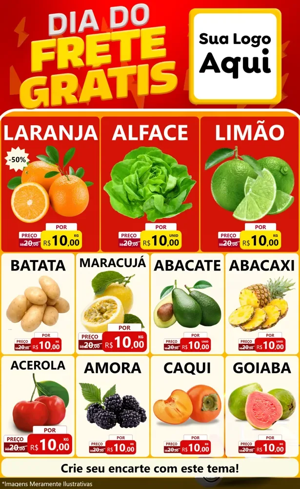 Modelo de Encarte para Encarte Grande com o tema Dia do Frete Grátis para Hortifrúti