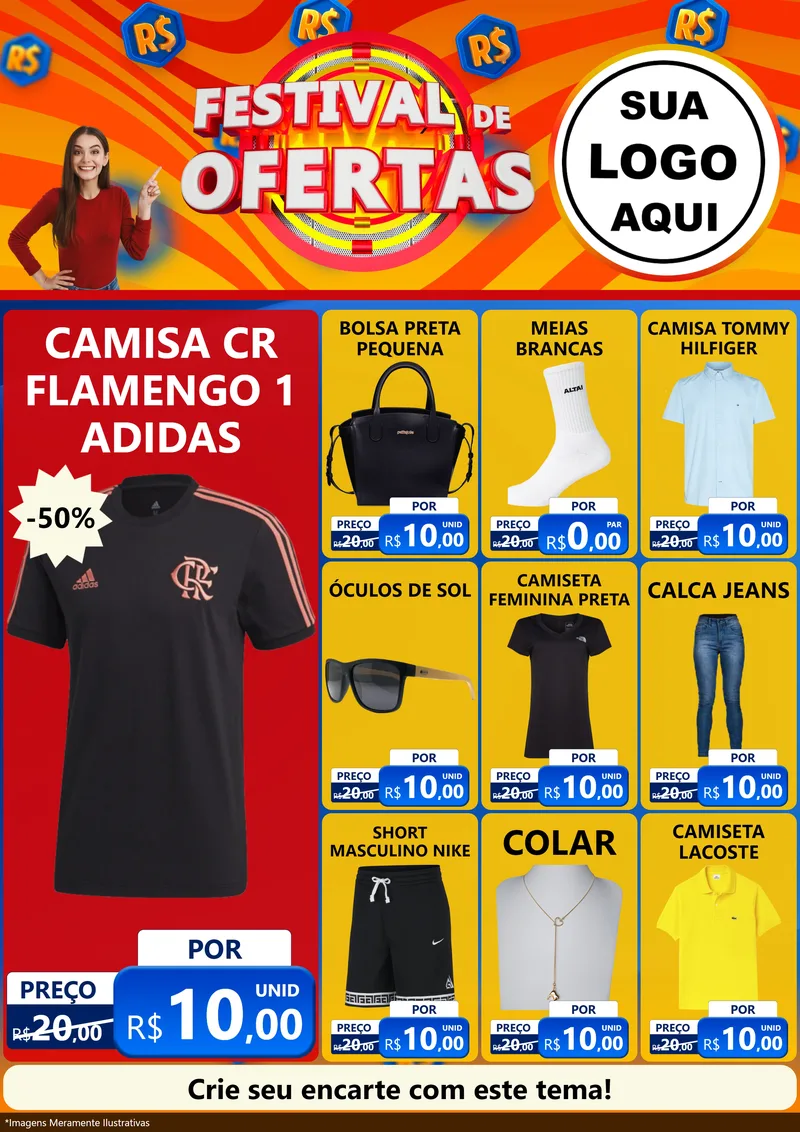 Modelo de Encarte para Encarte A4 Vertical com o tema Festival de Ofertas para Roupas e acessórios