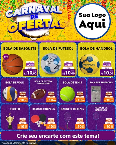 Modelo de Rede Social para Feed Instagram com o tema Carnaval de Ofertas para Artigos Esportivos