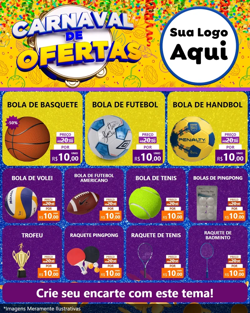 Modelo de Rede Social para Feed Instagram com o tema Carnaval de Ofertas para Artigos Esportivos