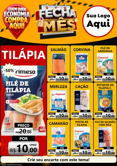 Modelo de Encarte para Encarte A4 Vertical com o tema Fecha Mês para Peixaria
