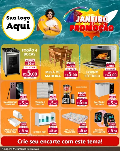 Modelo de Rede Social para Feed Instagram com o tema Janeiro de Promoção para Móveis e Eletro