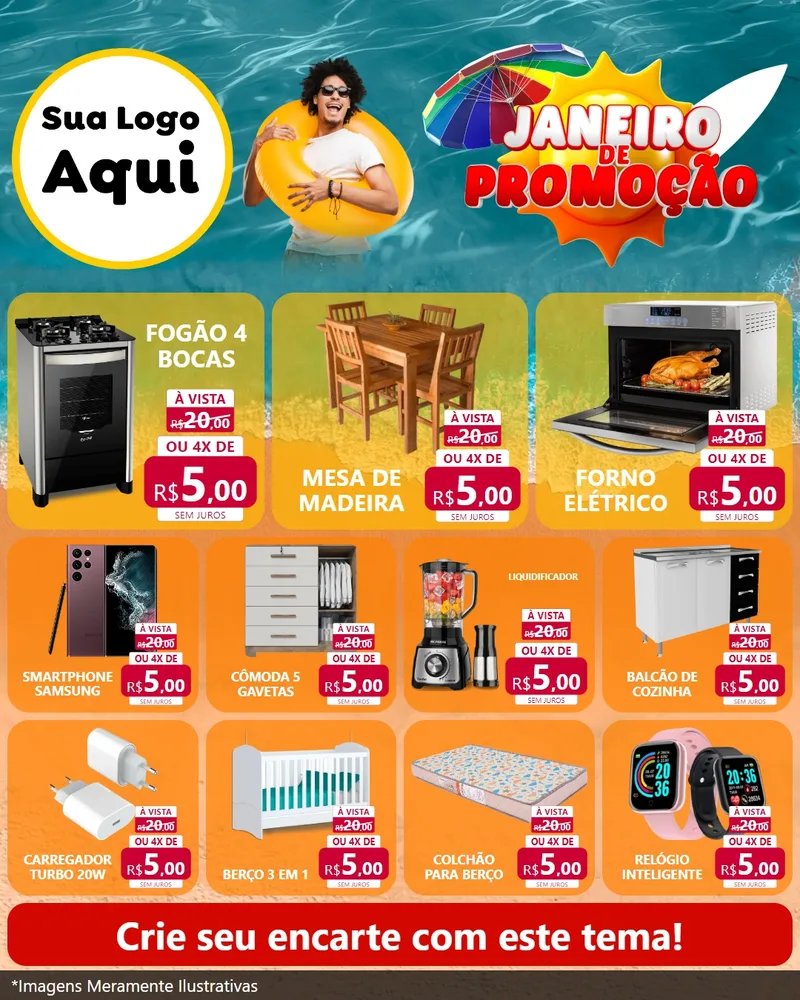Modelo de Rede Social para Feed Instagram com o tema Janeiro de Promoção para Móveis e Eletro