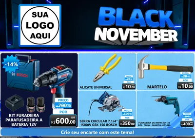 Modelo de Encarte para Encarte A4 Horizontal com o tema Black November para Maquinas e Ferramentas