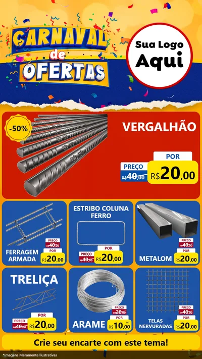 Modelo de Rede Social para Stories com o tema Carnaval de Ofertas para Ferragens