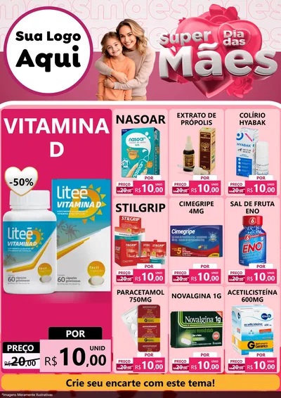 Modelo de Encarte para Encarte A4 Vertical com o tema Super Dia Das Mães para Farmácia