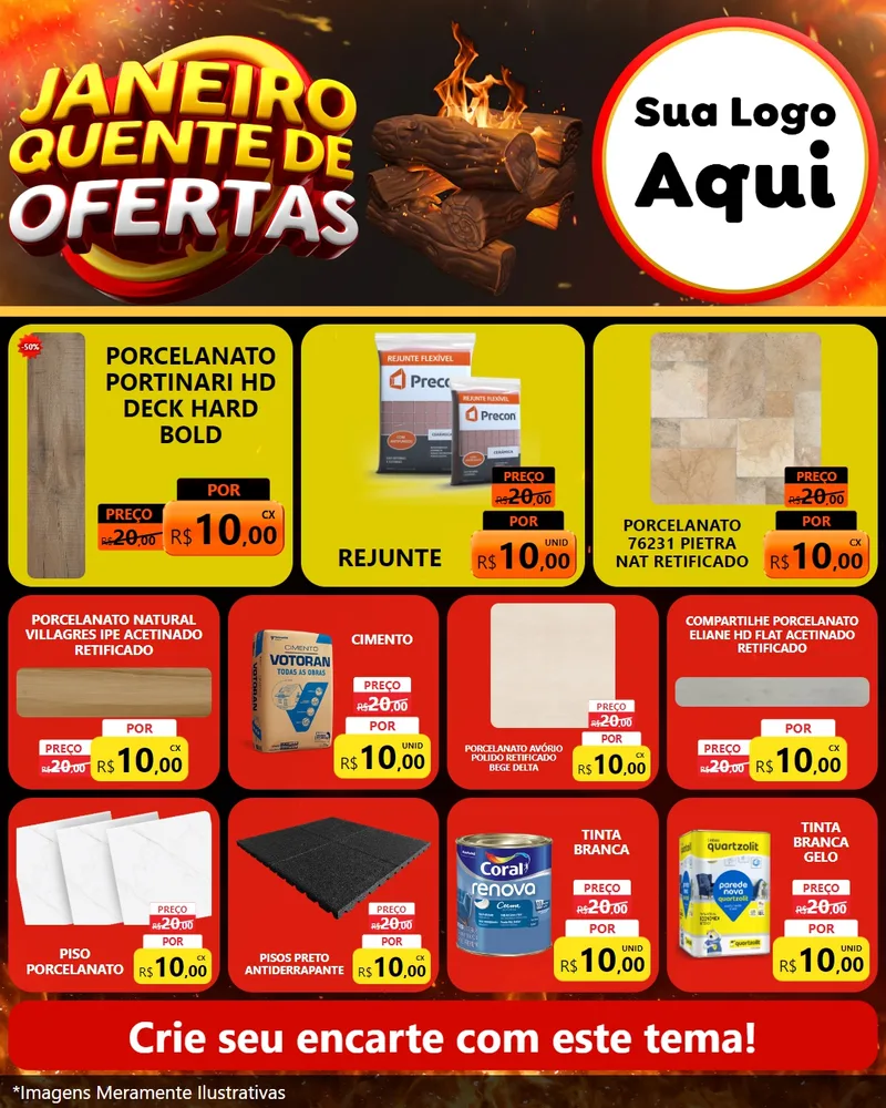 Modelo de Rede Social para Feed Instagram com o tema Janeiro Quente de Ofertas para Pisos e revestimentos