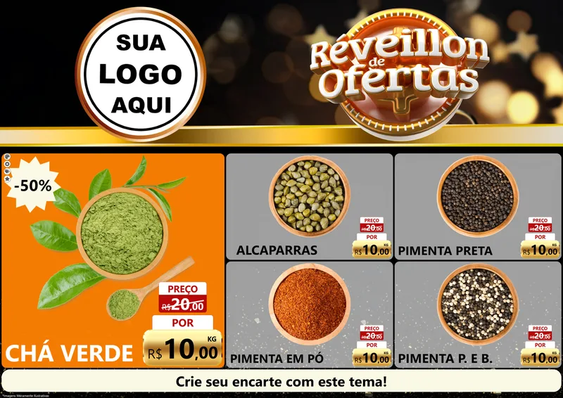 Modelo de Encarte para Encarte A4 Horizontal com o tema Réveillon de Ofertas para Produtos Naturais