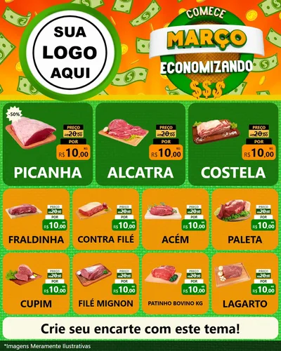 Modelo de Rede Social para Feed Instagram com o tema Comece Março Economizando para Açougue