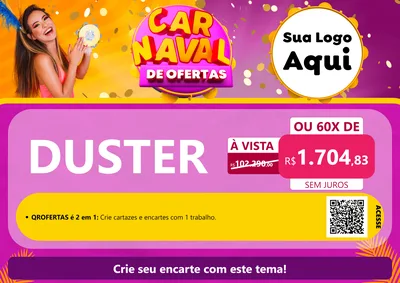 Modelo de Cartaz para Cartaz A4 Horizontal com o tema Carnaval de Ofertas para Concessionaria de Carros