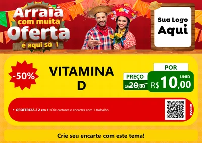 Modelo de Cartaz para Cartaz A4 Horizontal com o tema Arraiá Com Muita Oferta - É Aqui Sô! para Farmácia