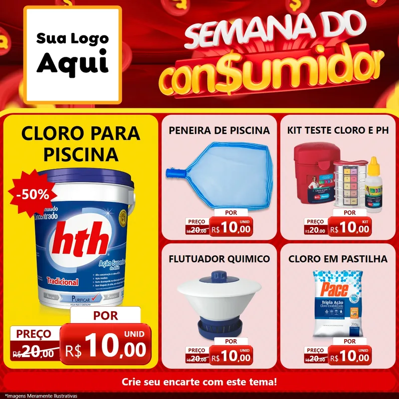 Modelo de Rede Social para Feed Facebook com o tema Semana do Consumidor para Produtos para Piscina