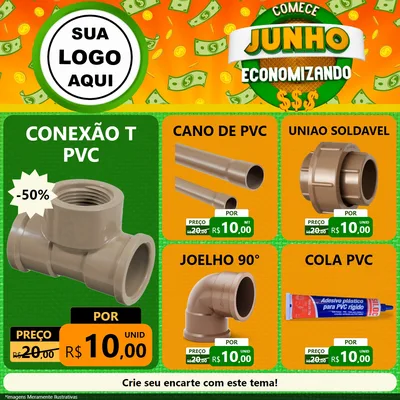 Modelo de Rede Social para Feed Facebook com o tema Comece Junho Economizando para Tubos e conexões