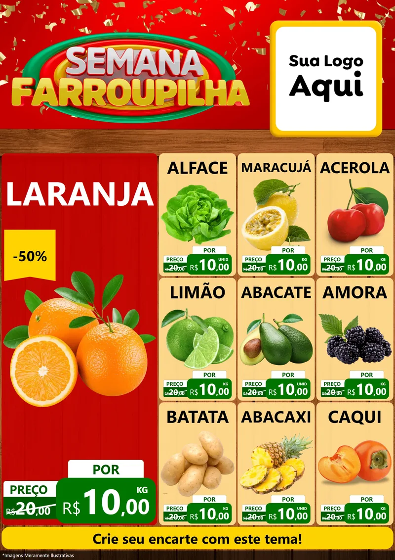 Modelo de Encarte para Encarte A4 Vertical com o tema Semana Farroupilha para Hortifrúti