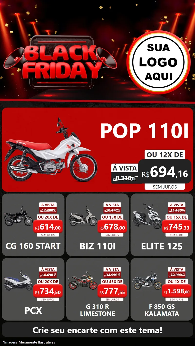 Modelo de Rede Social para Stories com o tema Black Friday para Concessionaria de Motos
