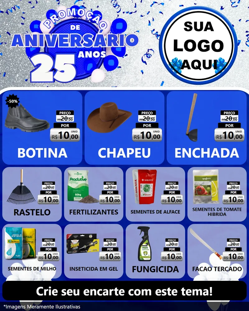 Modelo de Rede Social para Feed Instagram com o tema Promoção de Aniversário - 25 Anos para Agropecuária