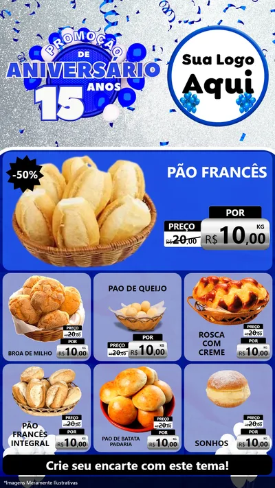 Modelo de Rede Social para Stories com o tema Promoção de Aniversário - 15 Anos para Padaria
