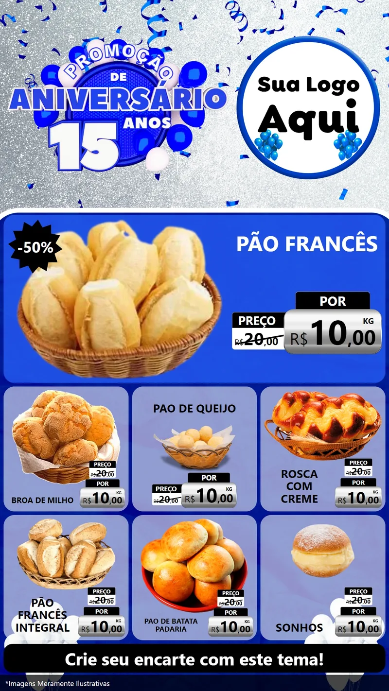 Modelo de Rede Social para Stories com o tema Promoção de Aniversário - 15 Anos para Padaria