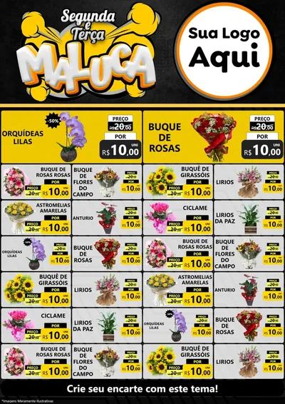 Modelo de Encarte para Encarte A4 Vertical com o tema Segunda e Terça Maluca para Floricultura e jardim