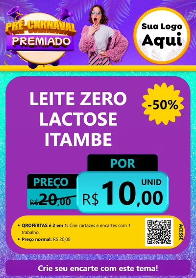 Modelo de Cartaz para Cartaz A4 Vertical com o tema Pré-Carnaval Premiado para Frios e Laticínios