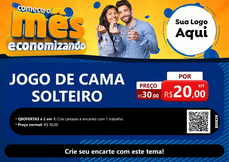 Modelo de Cartaz para Cartaz A4 Horizontal com o tema Comece O Mês Economizando para Cama, Mesa e Banho