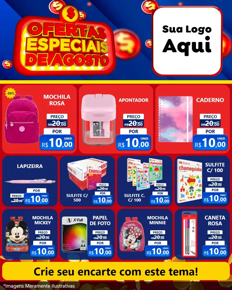 Modelo de Rede Social para Feed Instagram com o tema Ofertas Especiais de Agosto para Papelaria