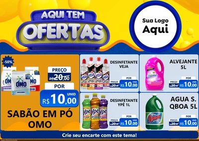 Modelo de Encarte para Encarte A4 Horizontal com o tema Aqui Tem Ofertas para Produtos de Limpeza