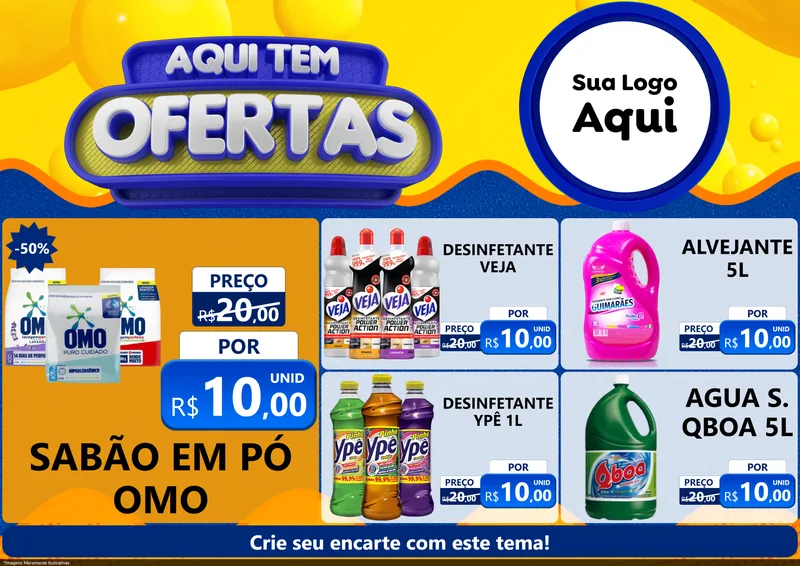 Modelo de Encarte para Encarte A4 Horizontal com o tema Aqui Tem Ofertas para Produtos de Limpeza