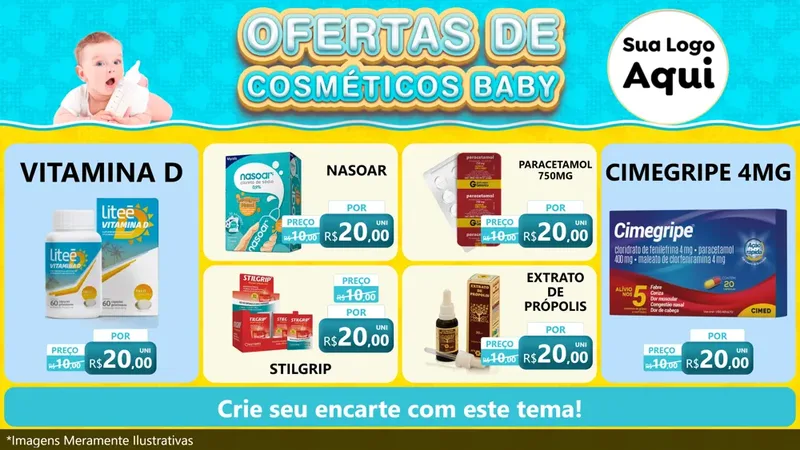 Modelo de TV para TV Horizontal com o tema Ofertas de Cosméticos Baby para Farmácia