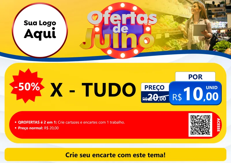 Modelo de Cartaz para Cartaz A4 Horizontal com o tema Ofertas de Julho para Hamburgueria
