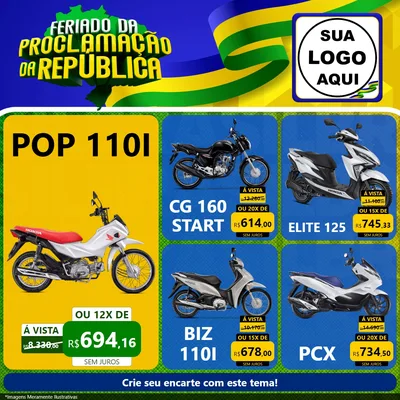 Modelo de Rede Social para Feed Facebook com o tema Feriado da Proclamação da República para Concessionaria de Motos