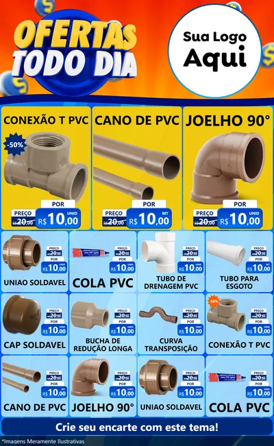 Modelo de Encarte para Encarte Grande com o tema Ofertas Todo Dia para Tubos e conexões