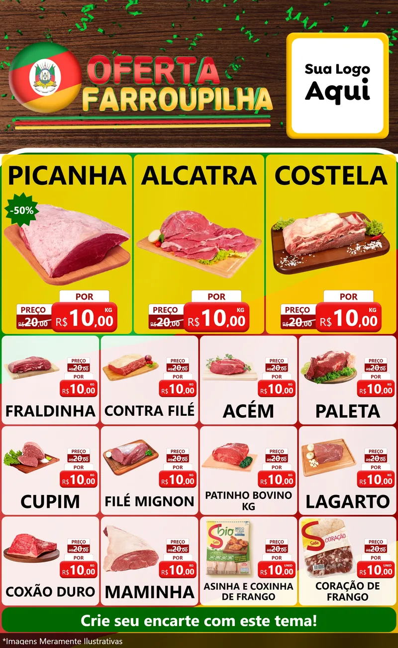 Modelo de Encarte para Encarte Grande com o tema Oferta Farroupilha para Açougue