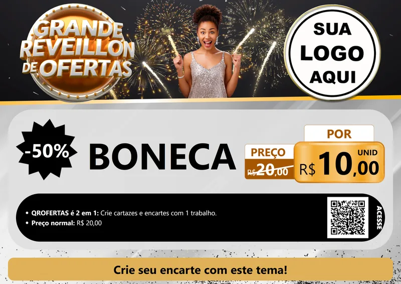 Modelo de Cartaz para Cartaz A4 Horizontal com o tema Grande Réveillon de Ofertas para Brinquedos