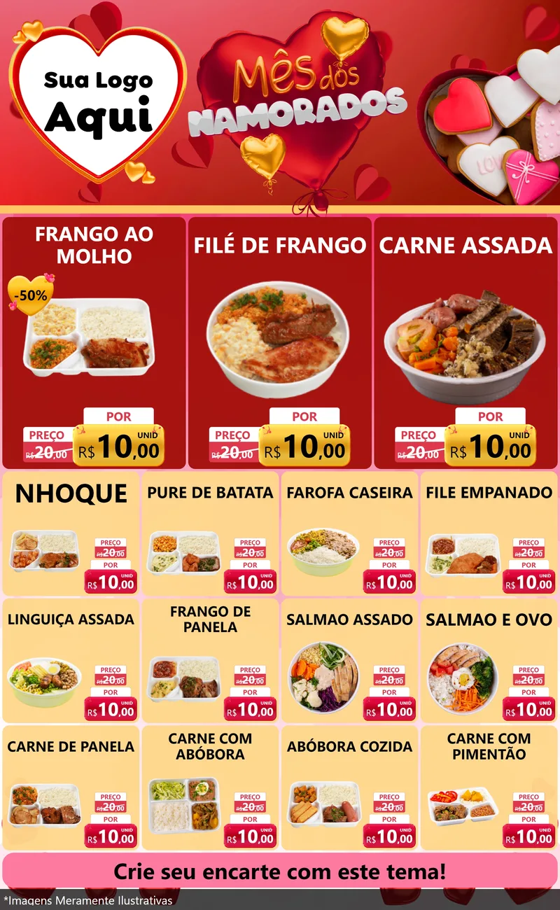 Modelo de Encarte para Encarte Grande com o tema Mês dos Namorados para Restaurante
