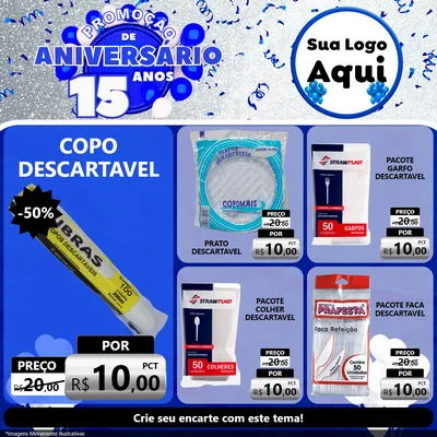 Modelo de Rede Social para Feed Facebook com o tema Promoção de Aniversário - 15 Anos para Embalagens