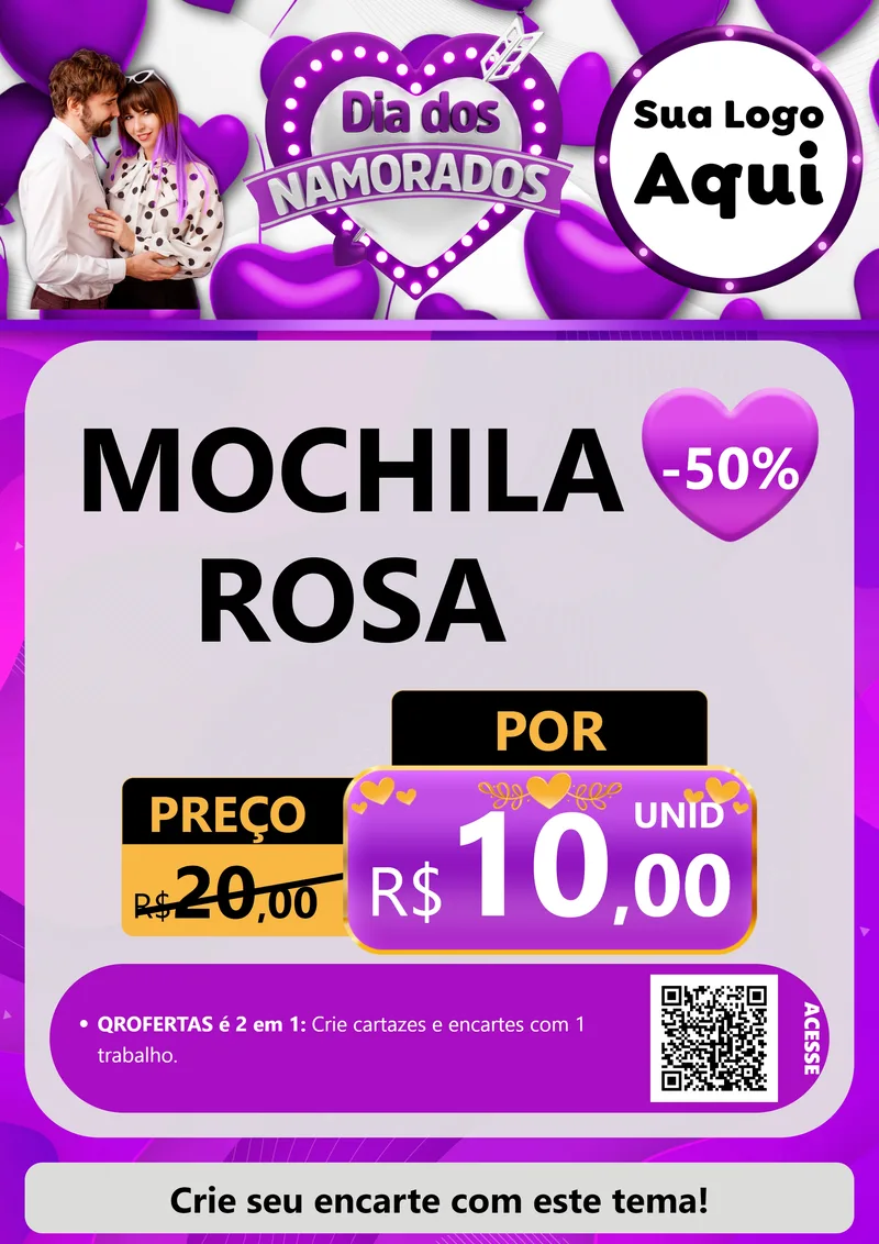 Modelo de Cartaz para Cartaz A4 Vertical com o tema Dia dos Namorados para Papelaria